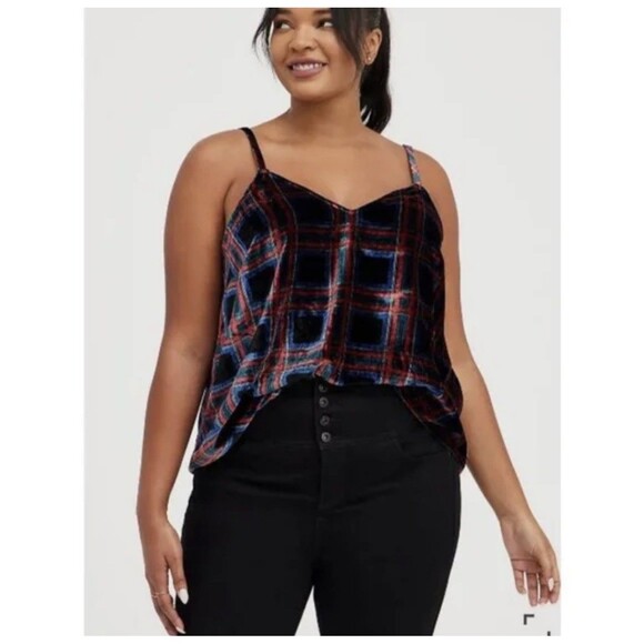 Torrid Tops - Torrid Plaid Velvet Tank Top Size 3x Cami Tartan Print Holidays Preppy Christmas